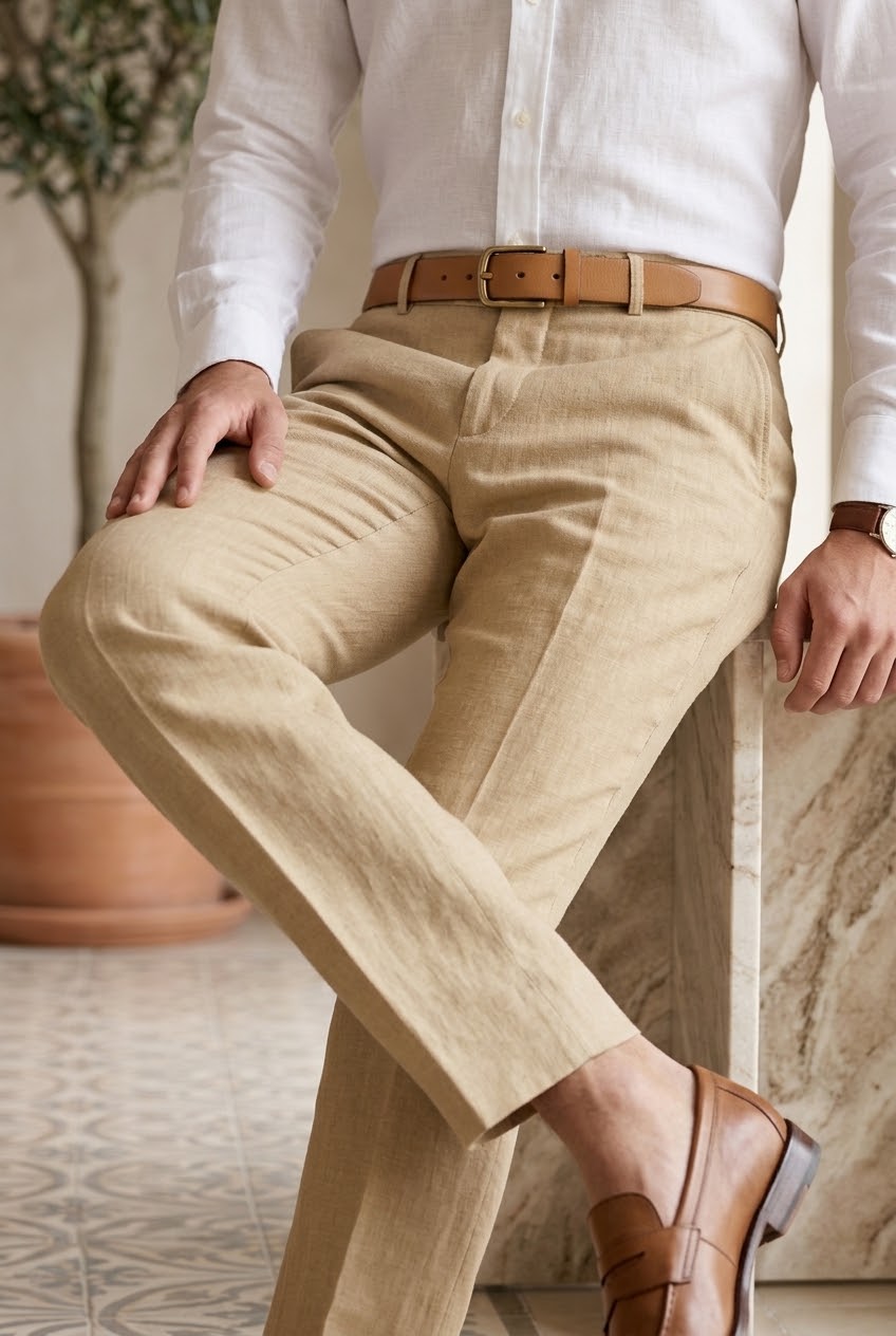 Pantalón Color Caki 100% lino