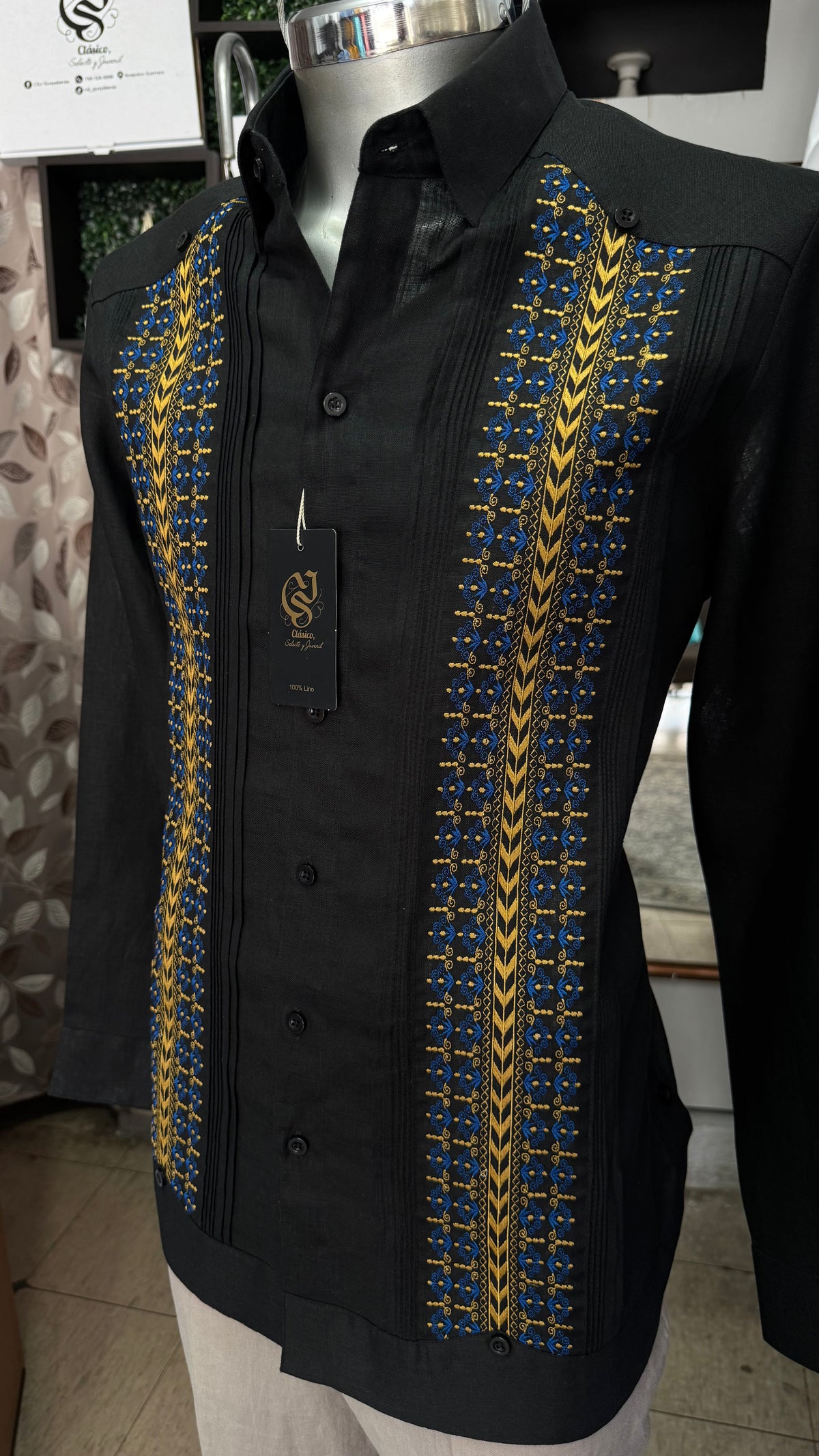 Guayabera Sultán Negra 100% lino