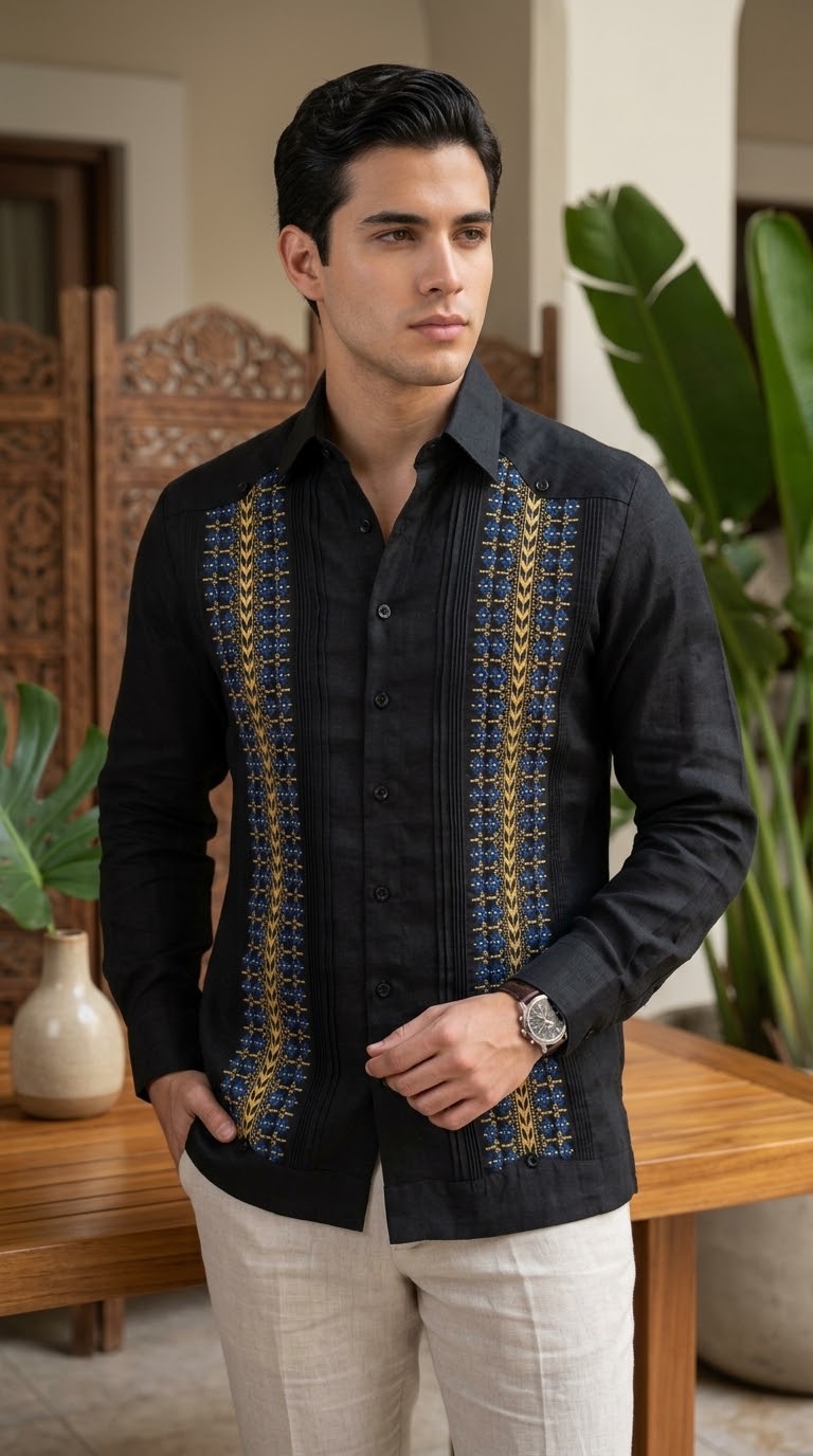 Guayabera Sultán Negra 100% lino