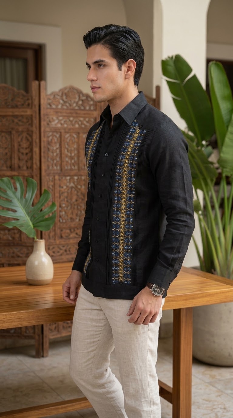Guayabera Sultán Negra 100% lino