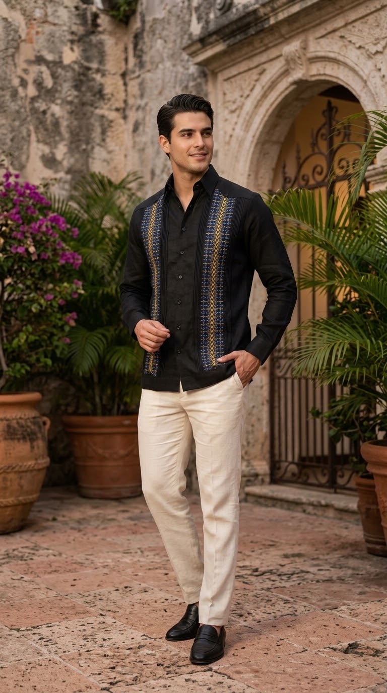 Guayabera Sultán Negra 100% lino