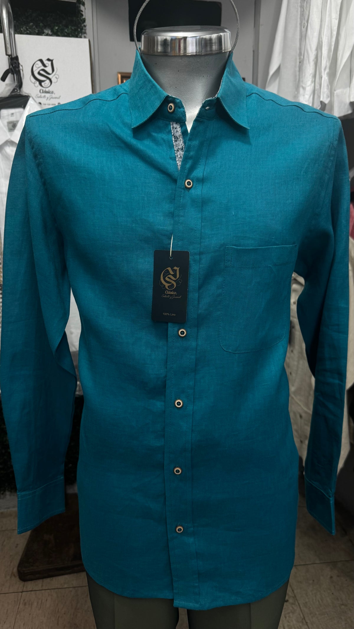 Camisa Azul Petróleo 100% lino