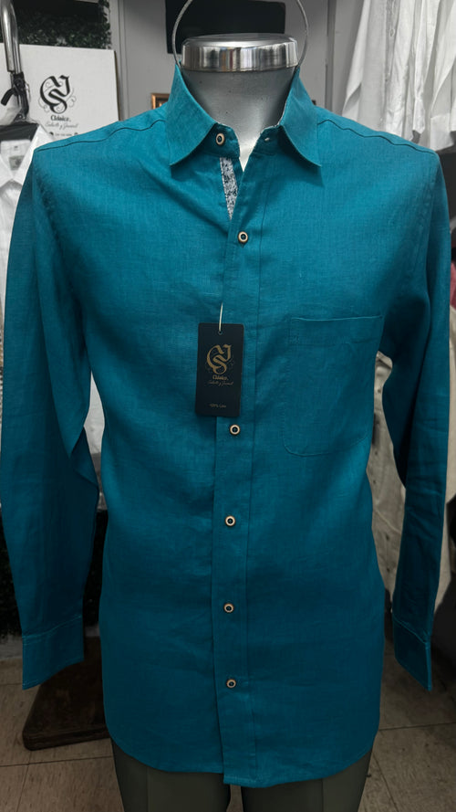 Camisa Azul Petróleo 100% lino