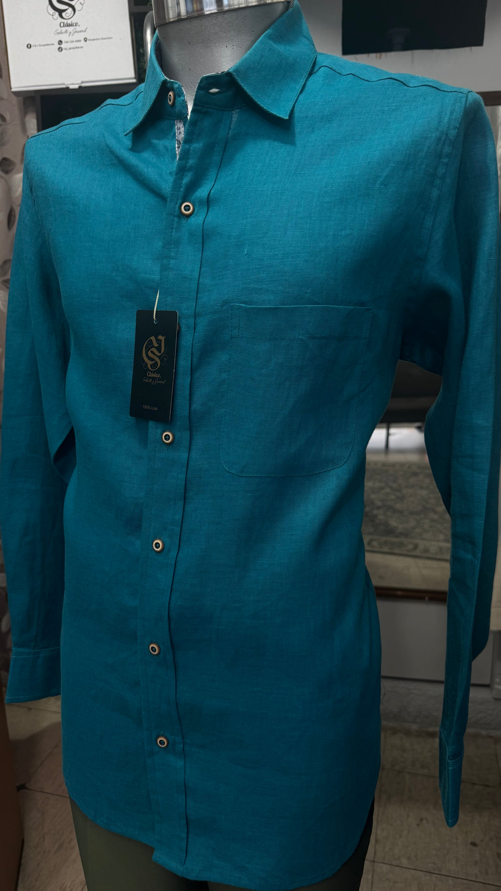 Camisa Azul Petróleo 100% lino