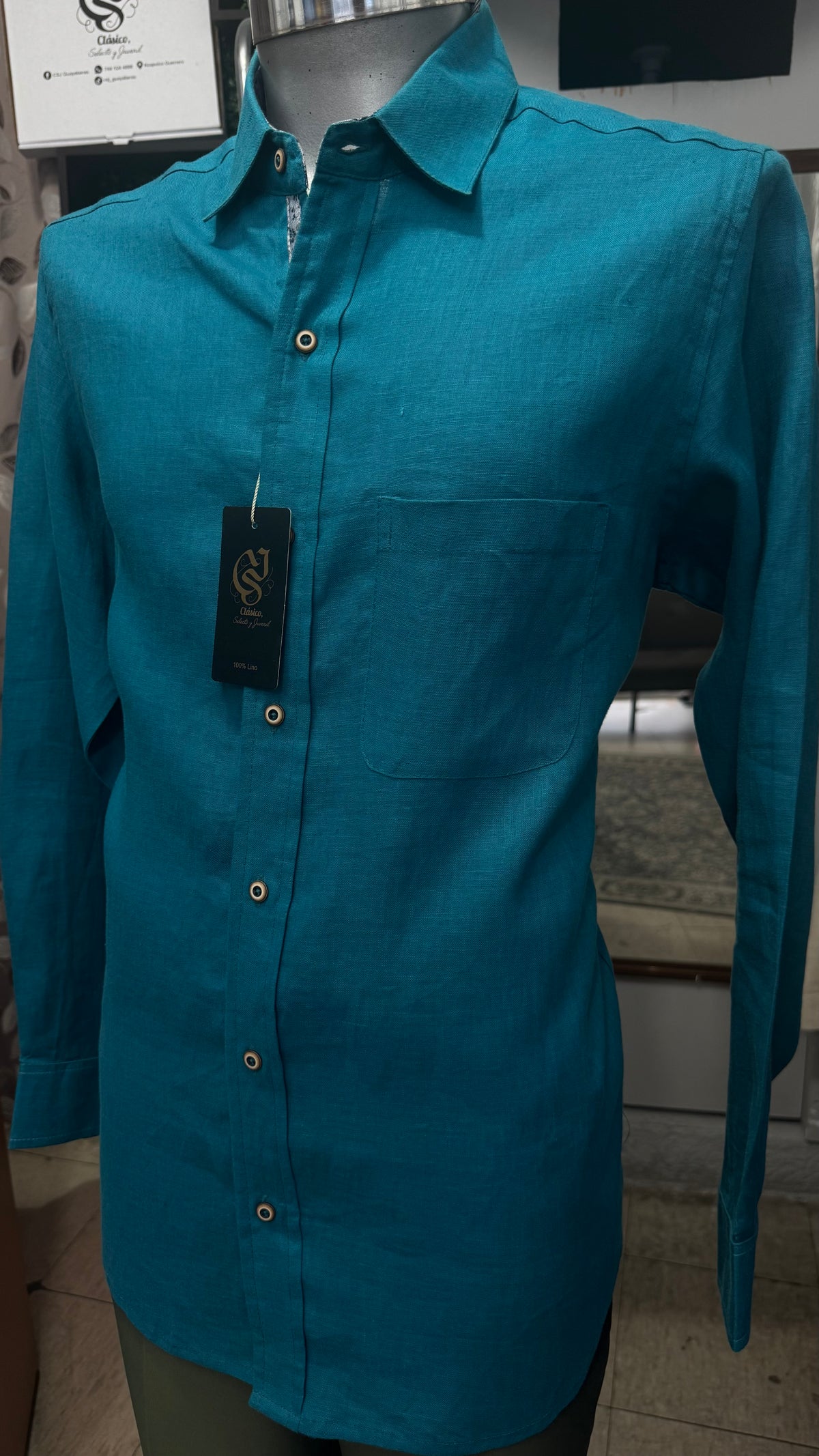 Camisa Azul Petróleo 100% lino