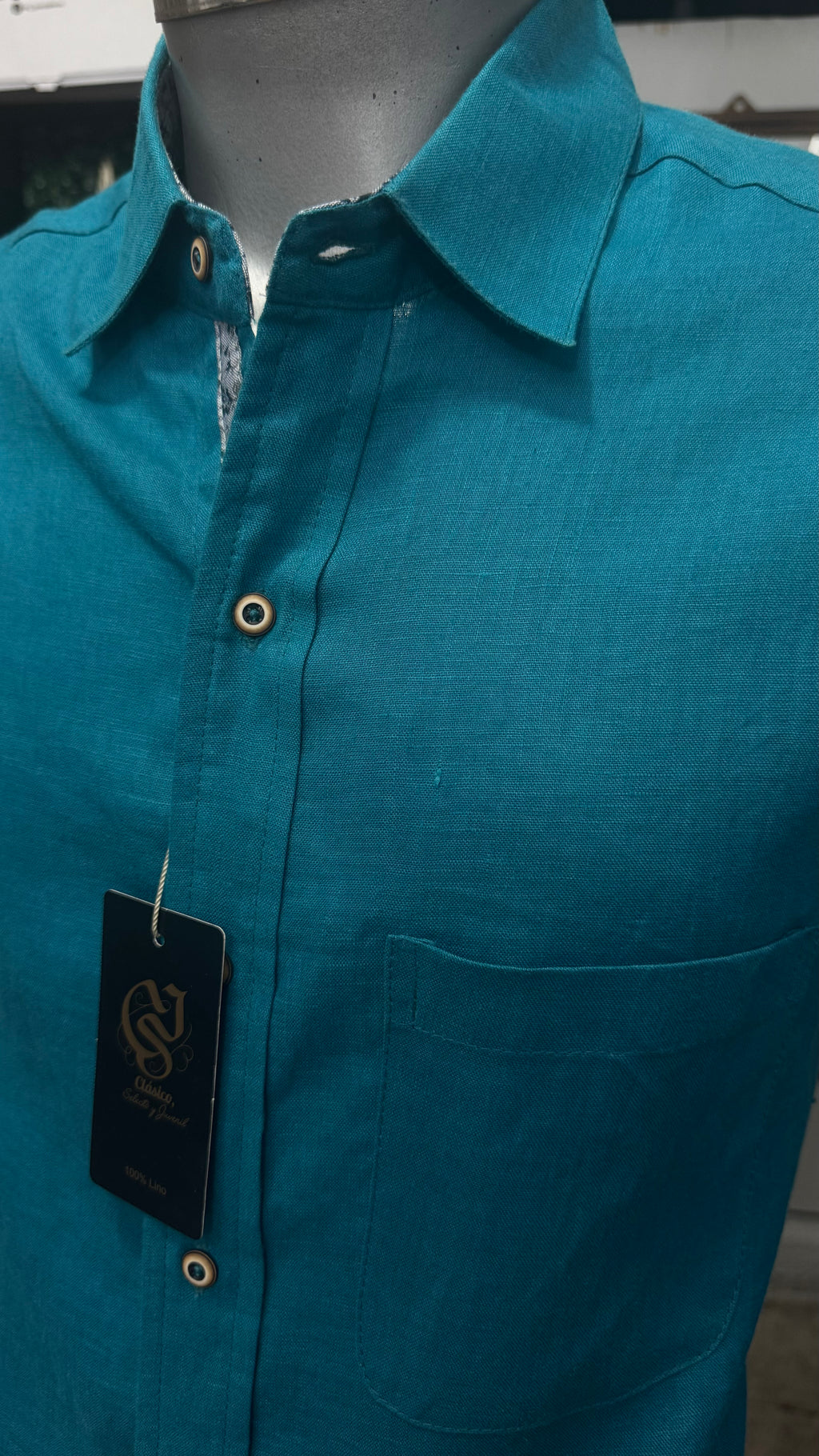 Camisa Azul Petróleo 100% lino