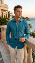 Camisa Azul Petróleo 100% lino