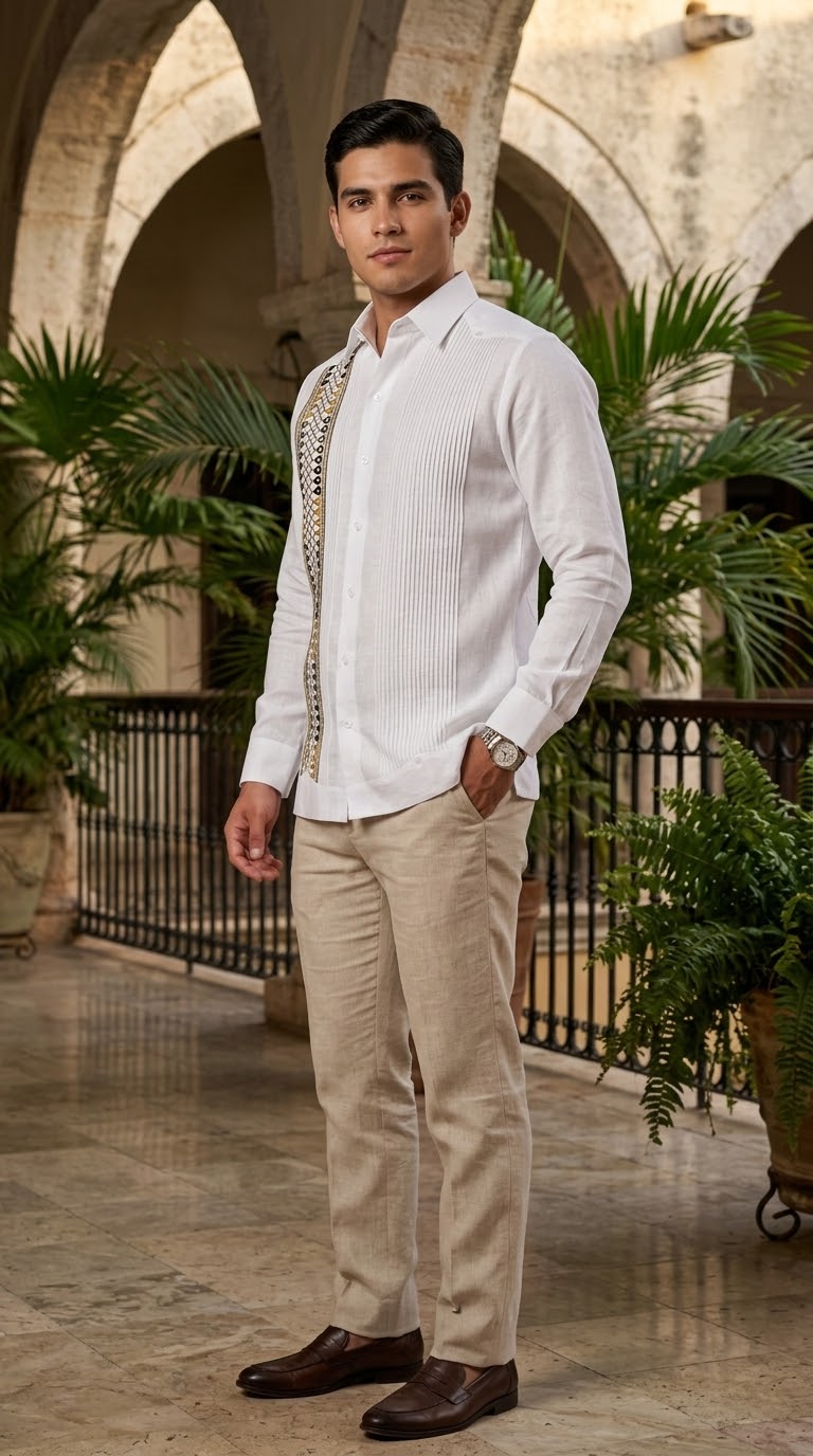 Guayabera Infinito Blanca 100% lino