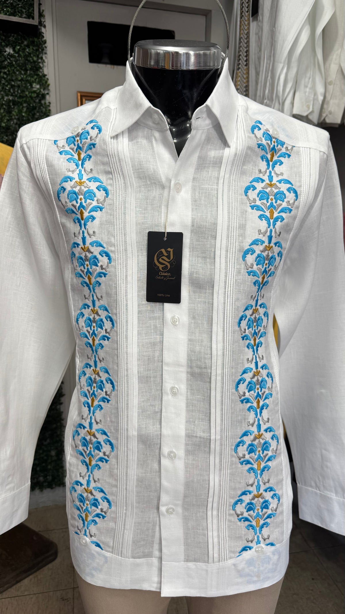 Guayabera Santorini Blanca 100% lino