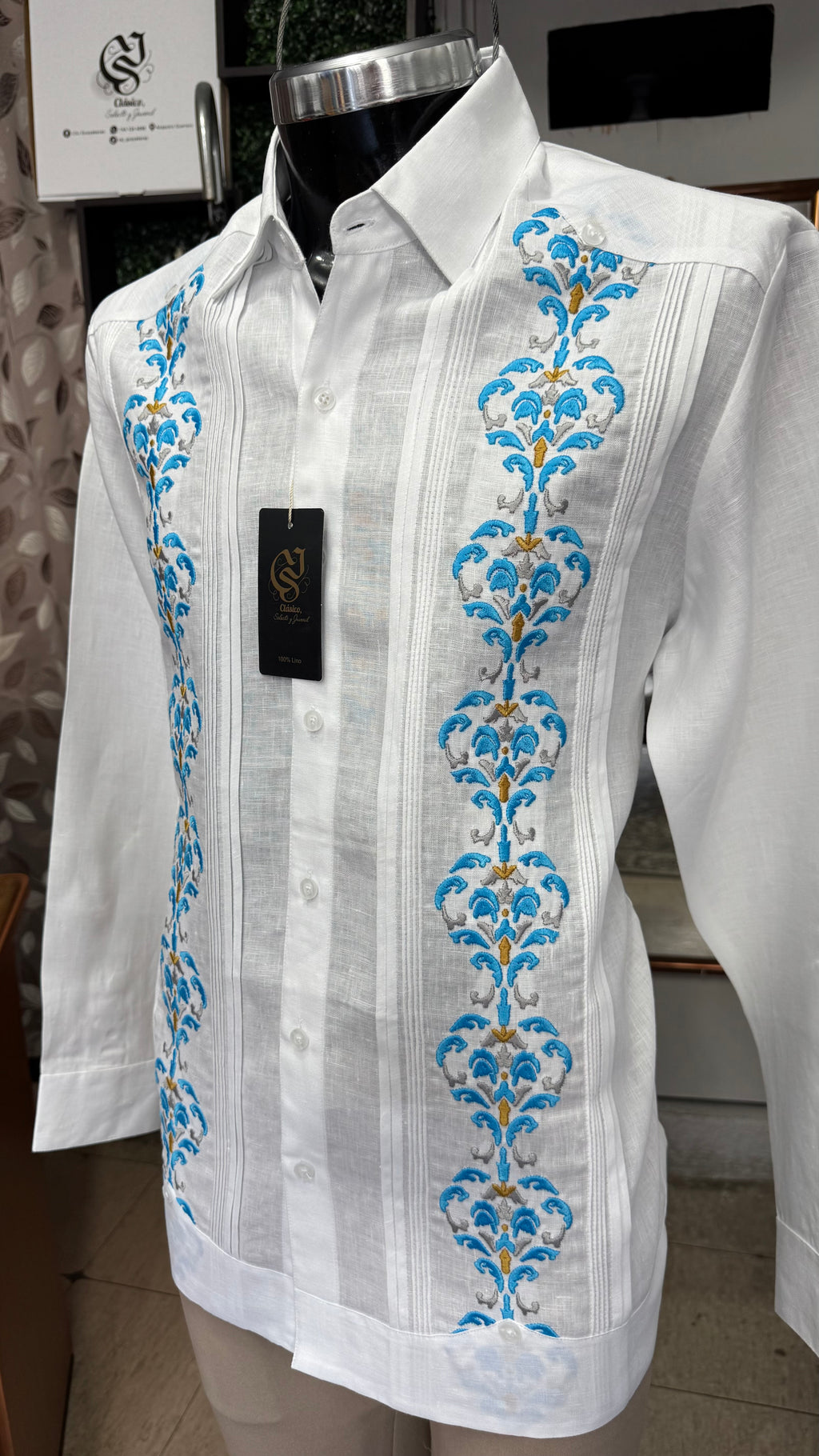Guayabera Santorini Blanca 100% lino
