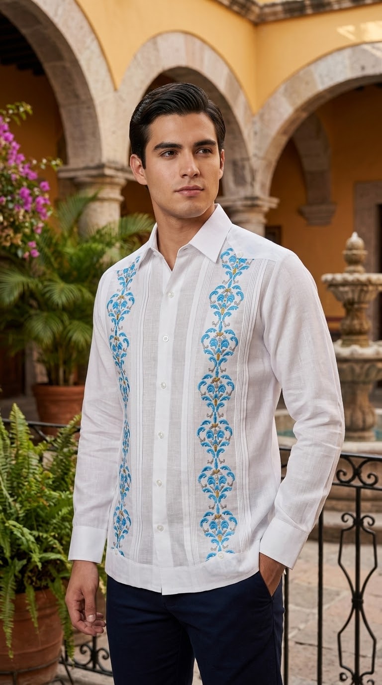 Guayabera Santorini Blanca 100% lino