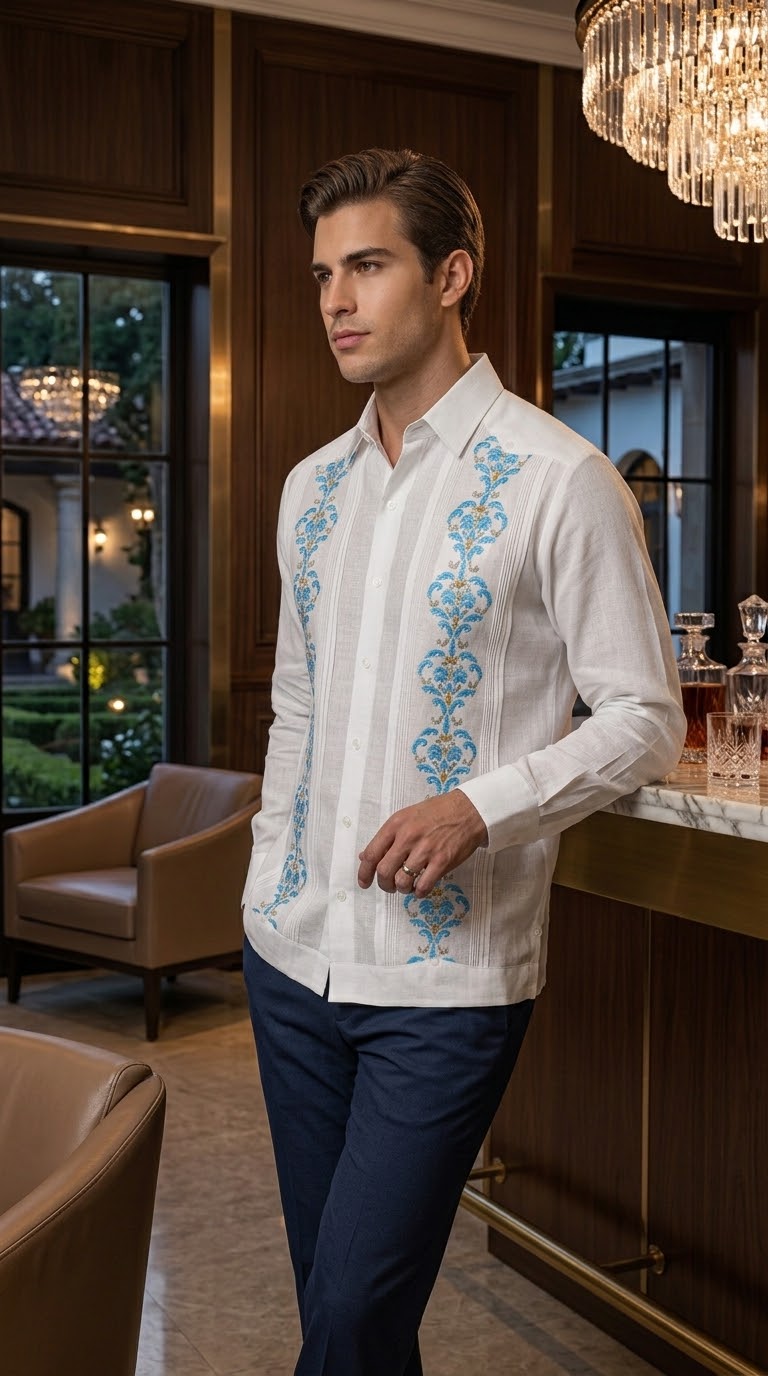 Guayabera Santorini Blanca 100% lino