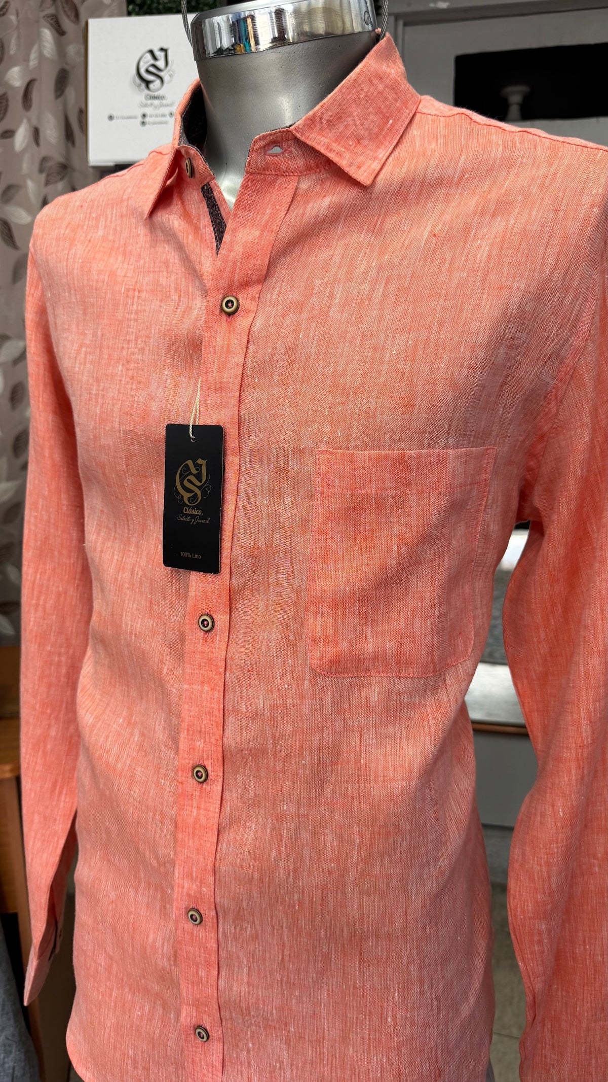 Camisa Color Naranja Jaspe 100% lino