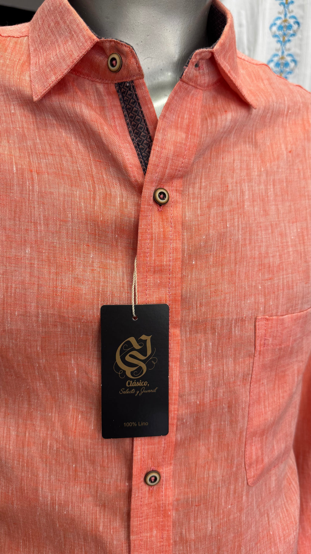 Camisa Color Naranja Jaspe 100% lino