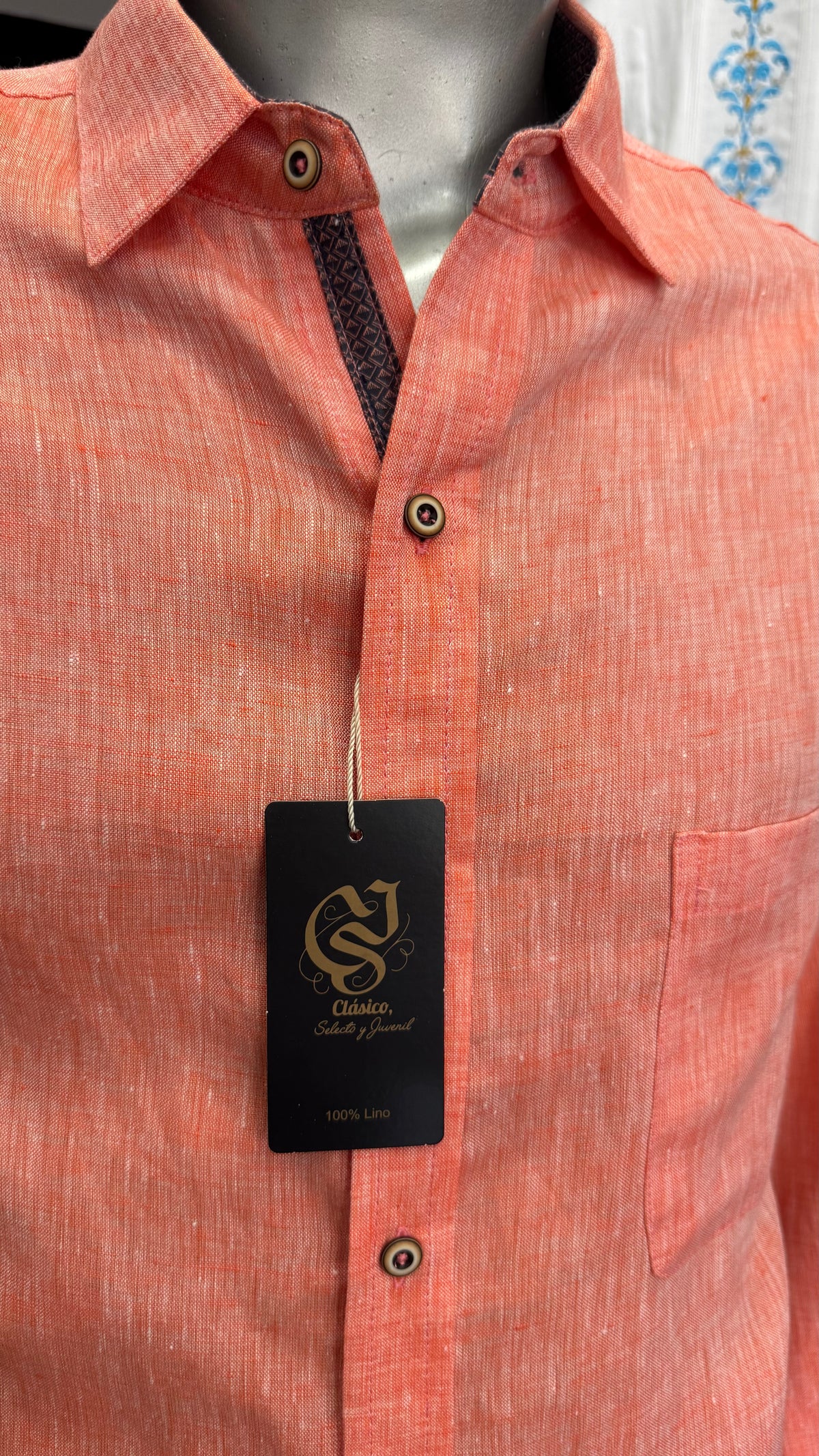 Camisa Color Naranja Jaspe 100% lino