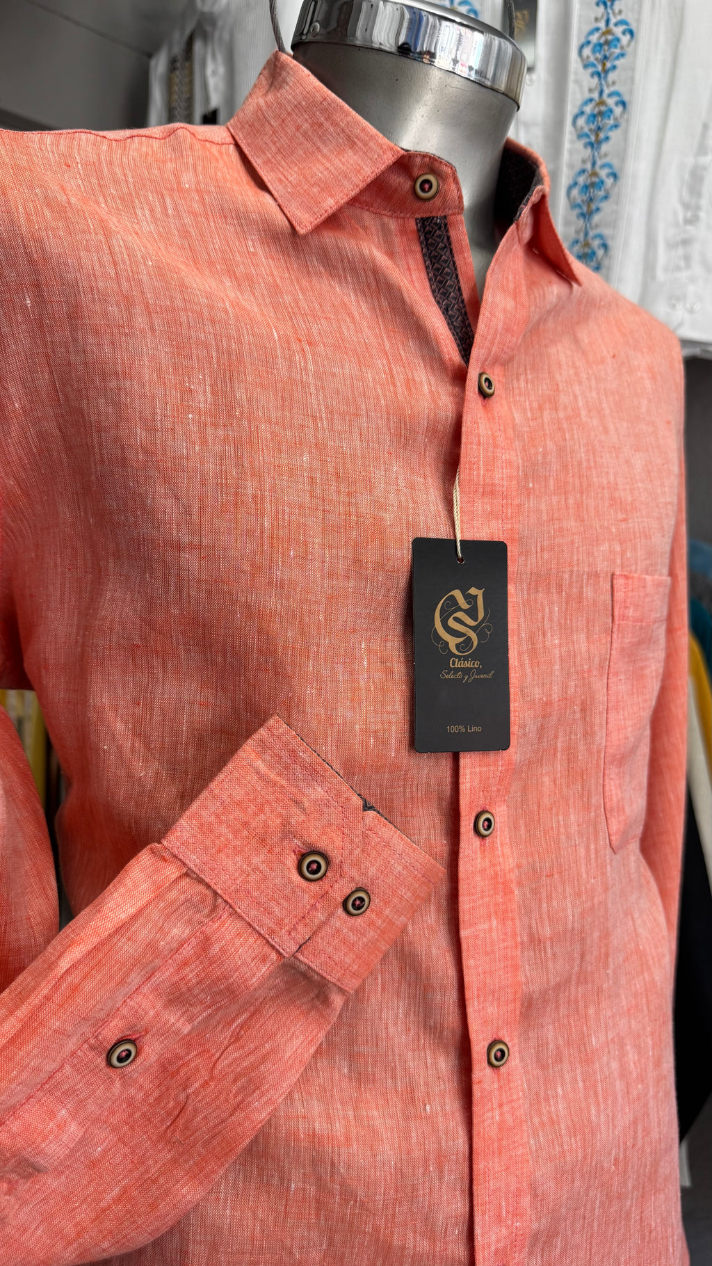 Camisa Color Naranja Jaspe 100% lino