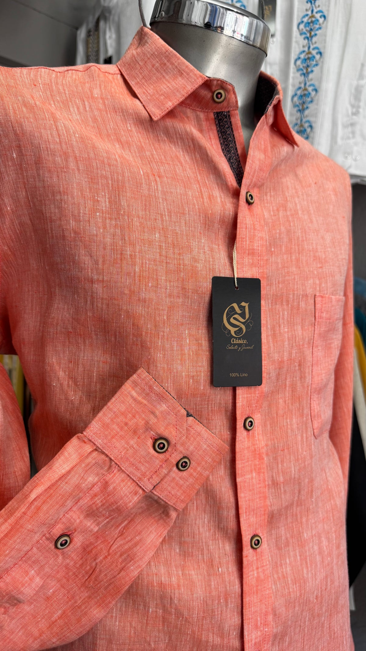Camisa Color Naranja Jaspe 100% lino