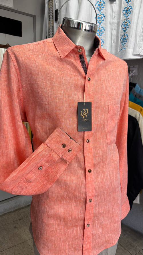 Camisa Color Naranja Jaspe 100% lino