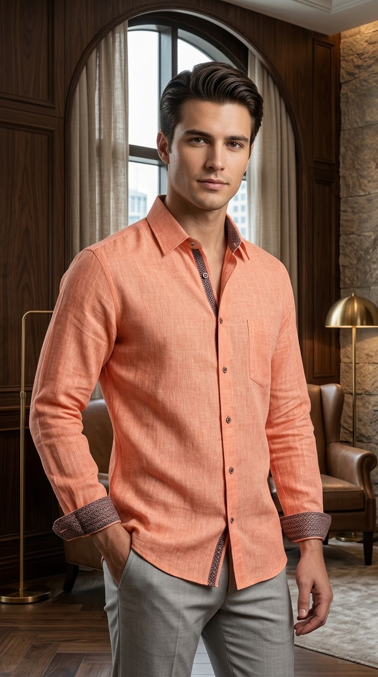 Camisa Color Naranja Jaspe 100% lino