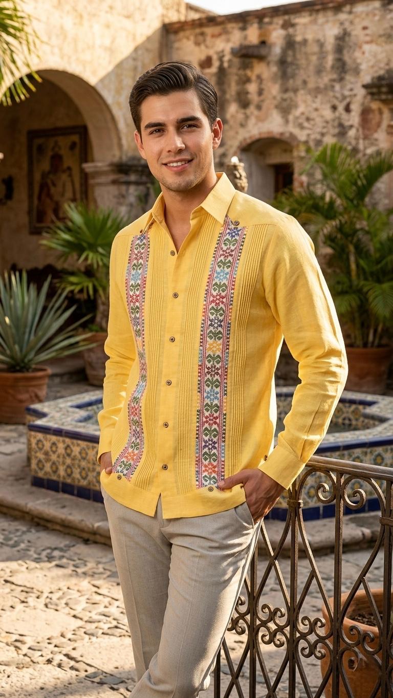 Guayabera Legado Artesanal Amarillo 100% lino