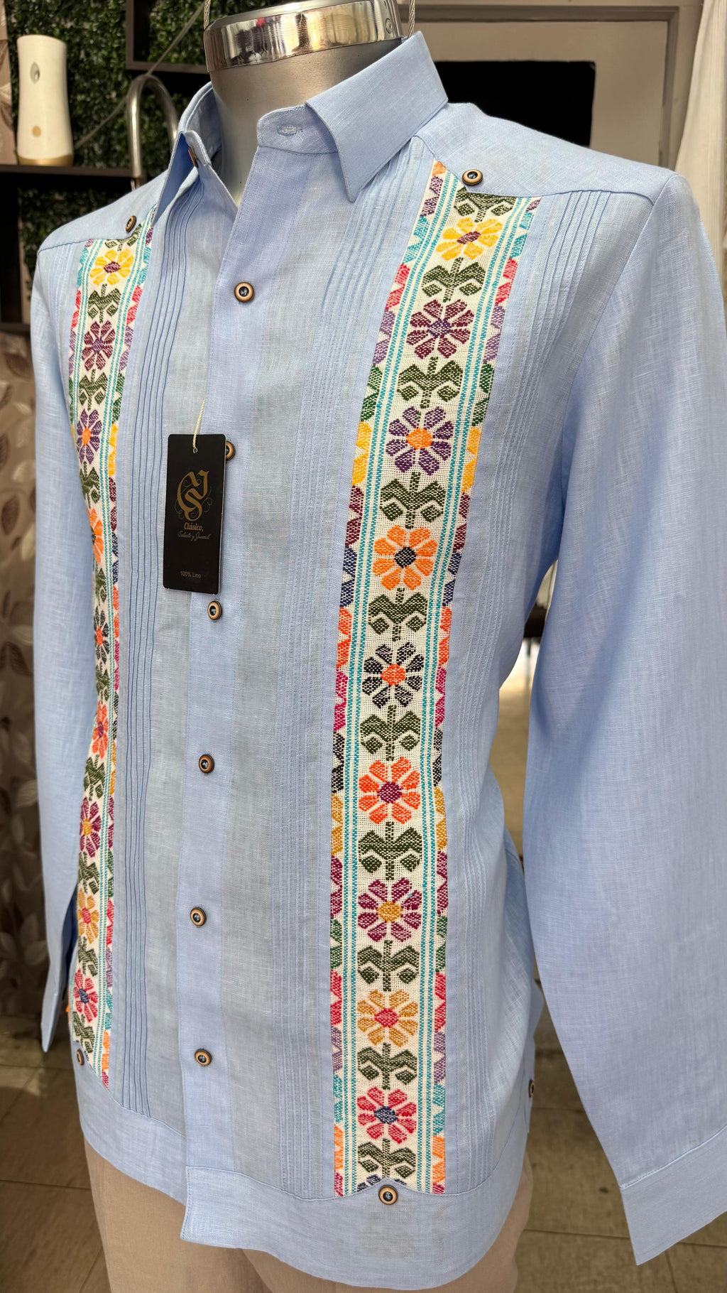 Guayabera Linaje Artesanal Azul 100% lino