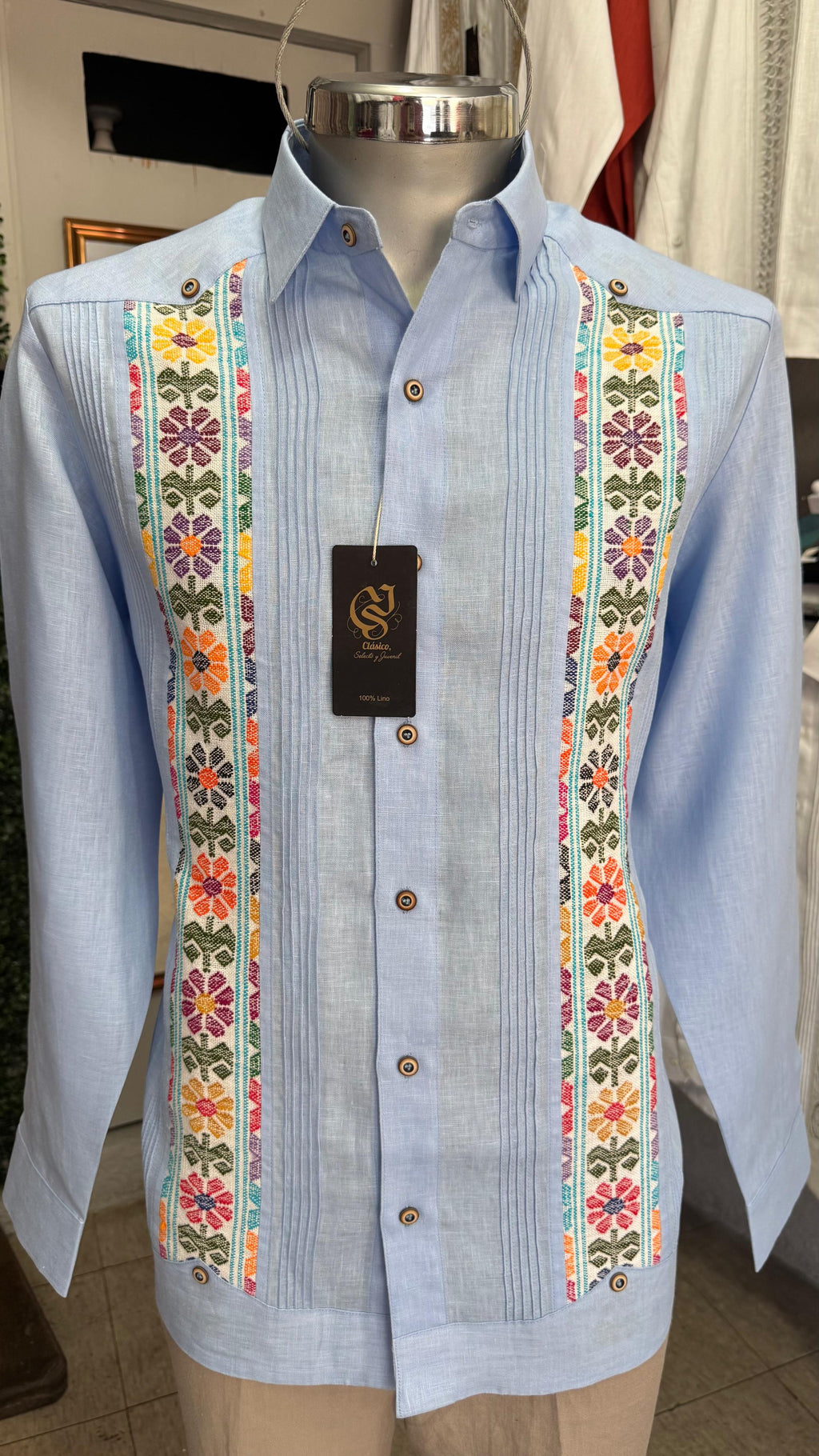 Guayabera Linaje Artesanal Azul 100% lino