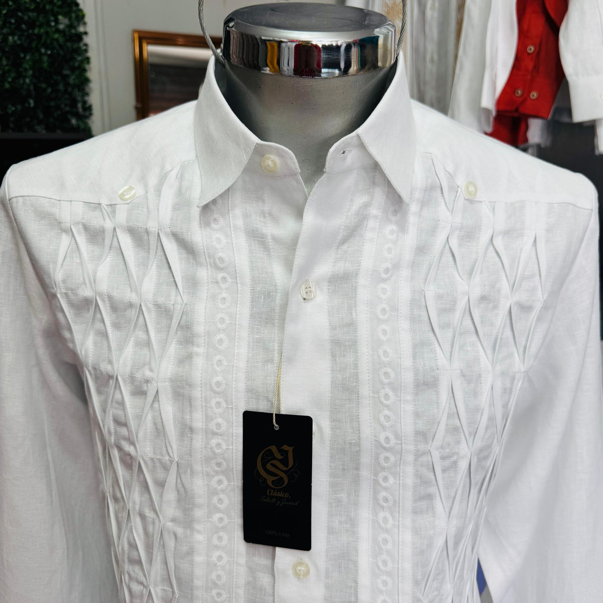 Guayabera Maya Blanco 100% lino
