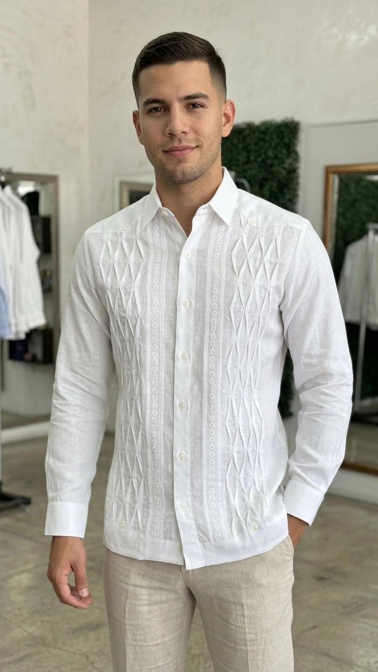 Guayabera Maya Blanco 100% lino