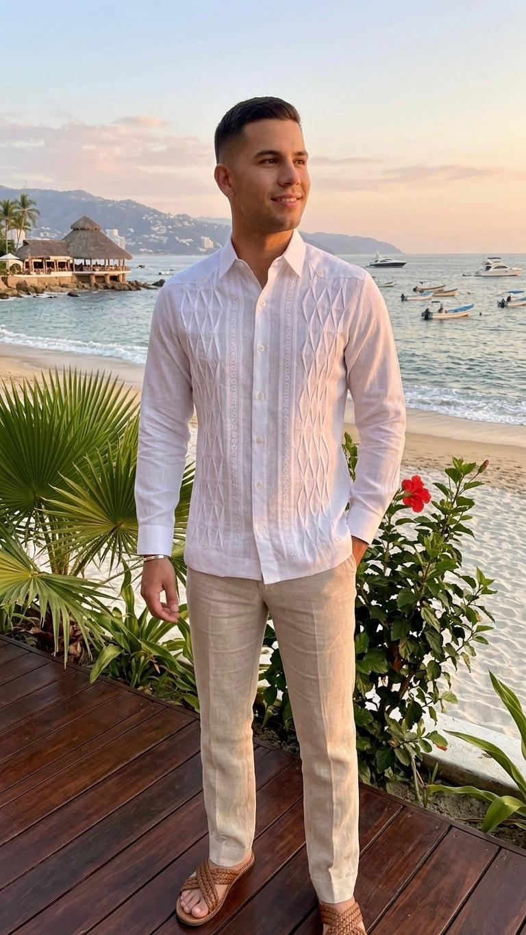 Guayabera Maya Blanco 100% lino