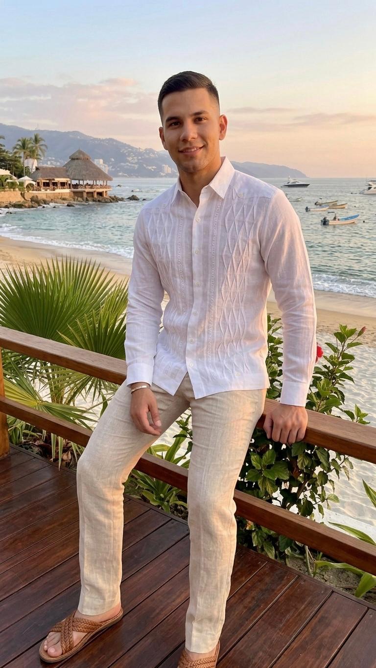 Guayabera Maya Blanco 100% lino