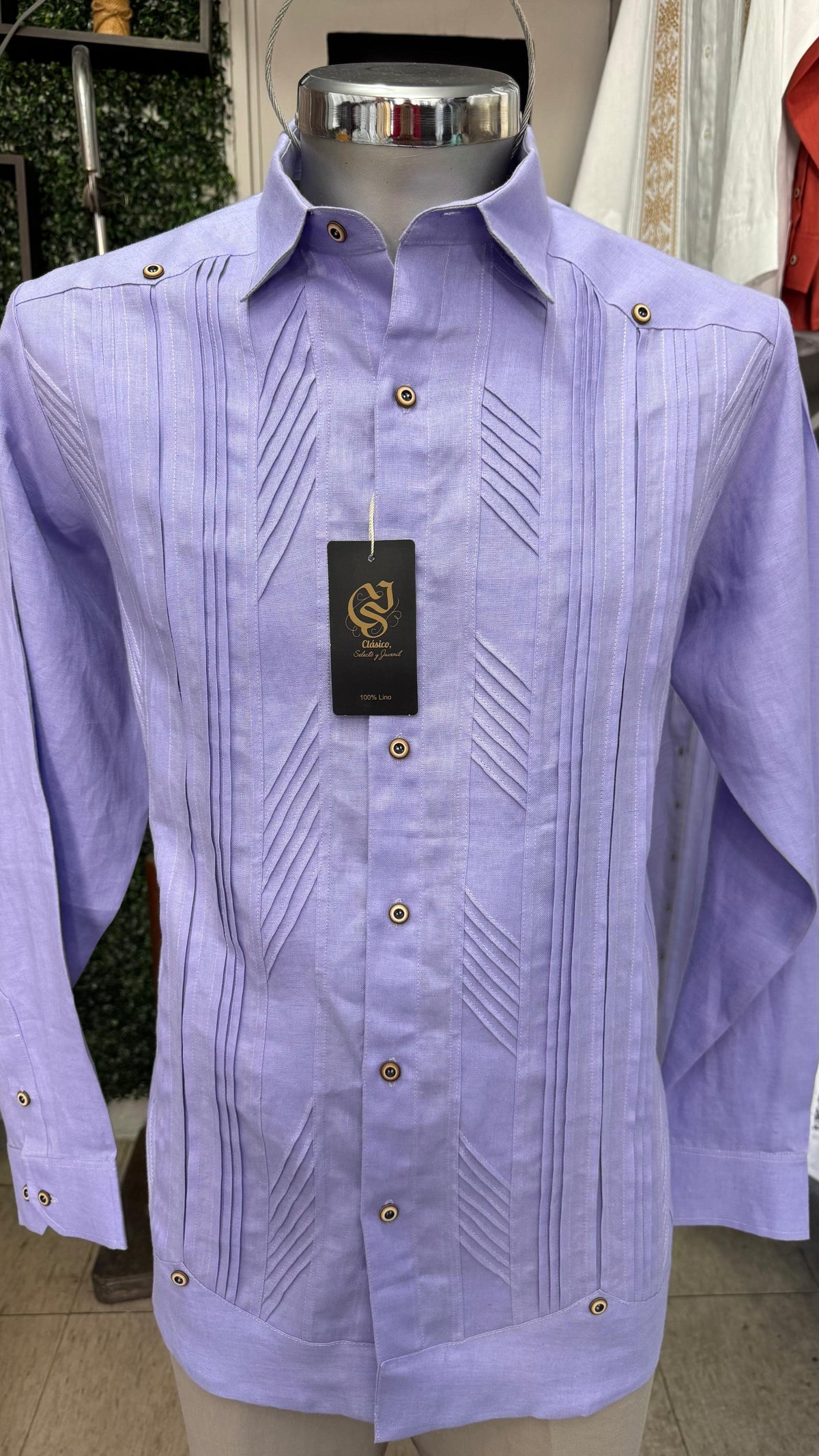 Guayabera Pluma Lila 100% lino