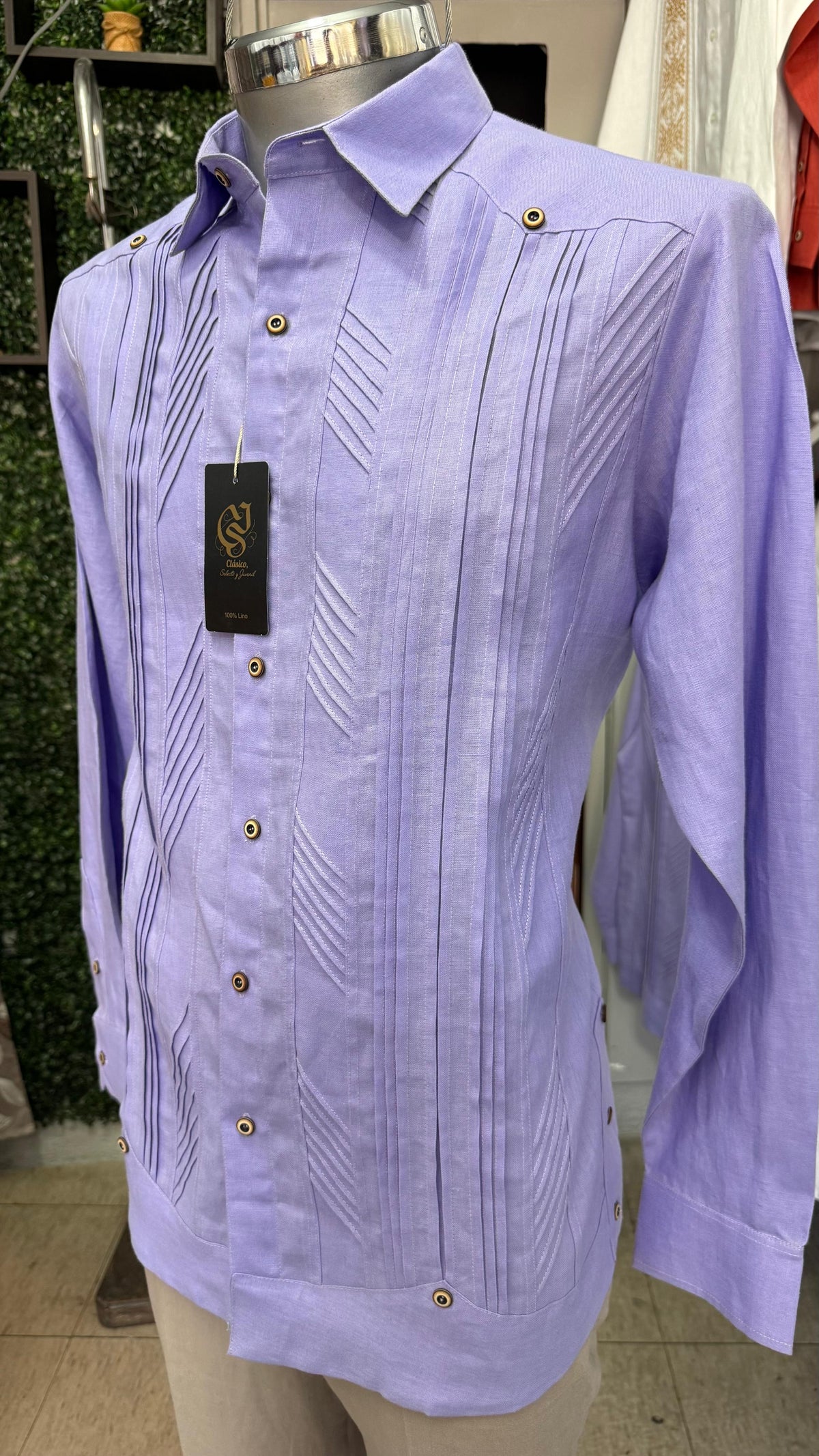 Guayabera Pluma Lila 100% lino