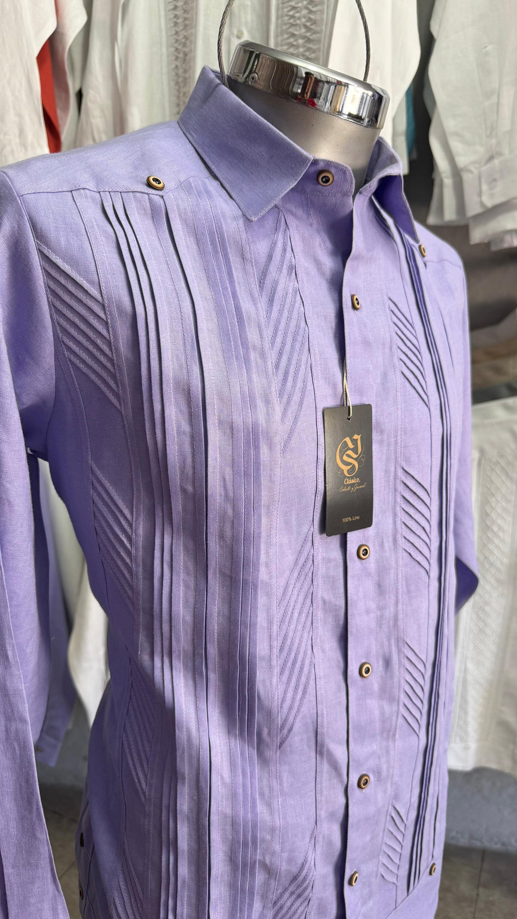 Guayabera Pluma Lila 100% lino