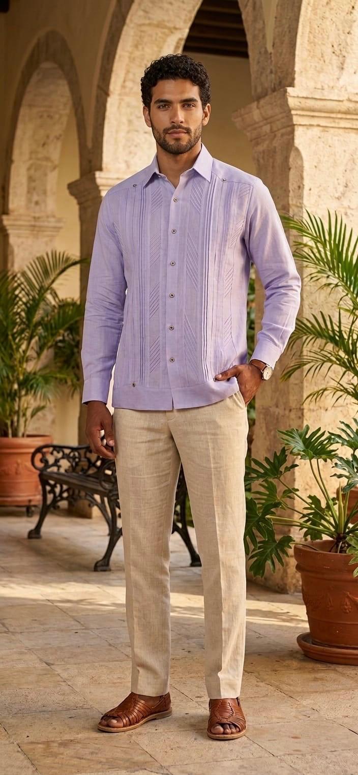 Guayabera Pluma Lila 100% lino