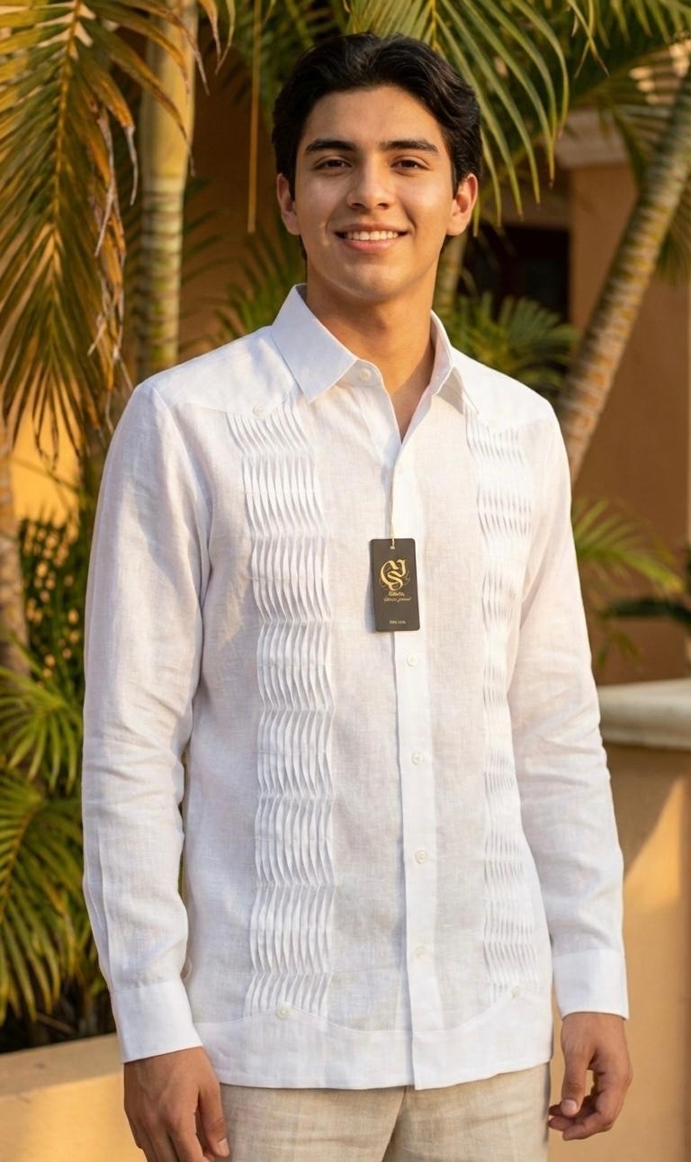 Guayabera Espiral Blanco 100% lino