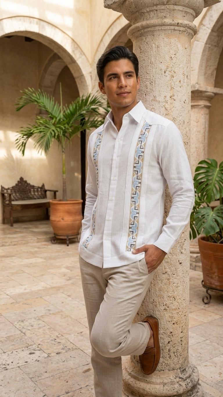 Guayabera Grecia Blanco Algodón