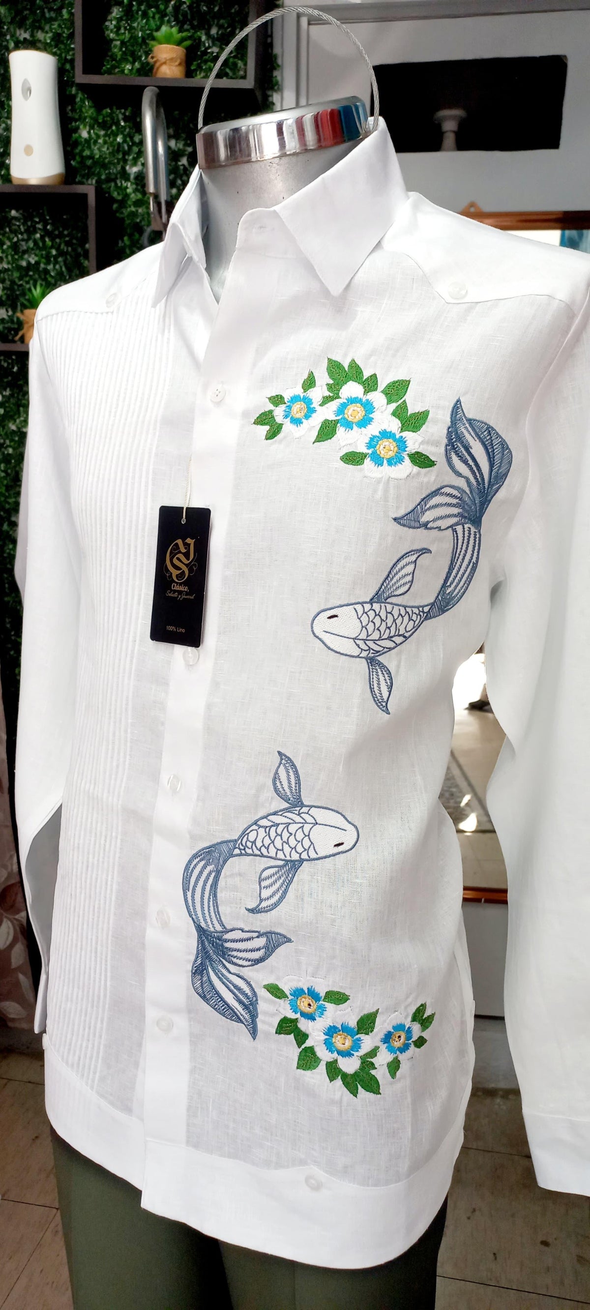 Guayabera Koi Blanco 100% lino