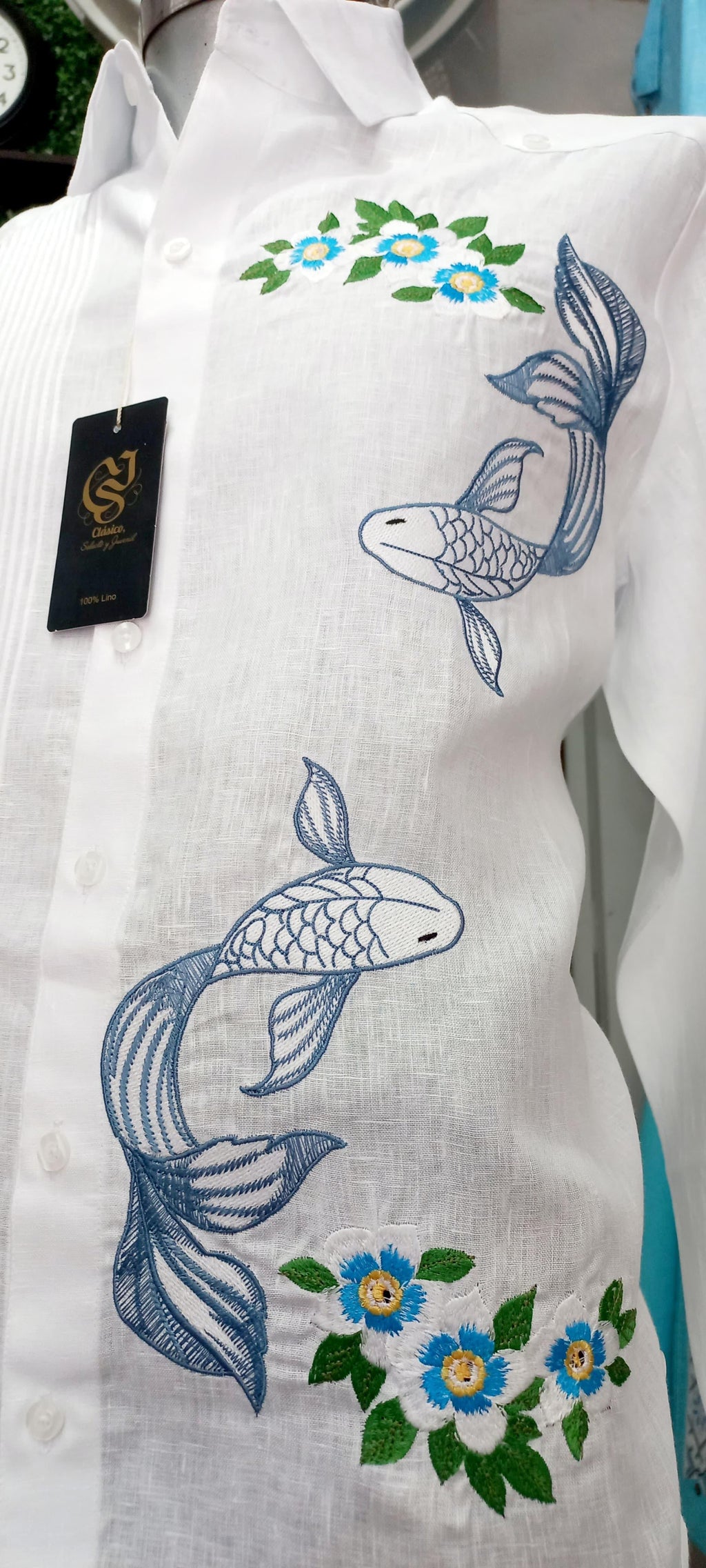 Guayabera Koi Blanco 100% lino