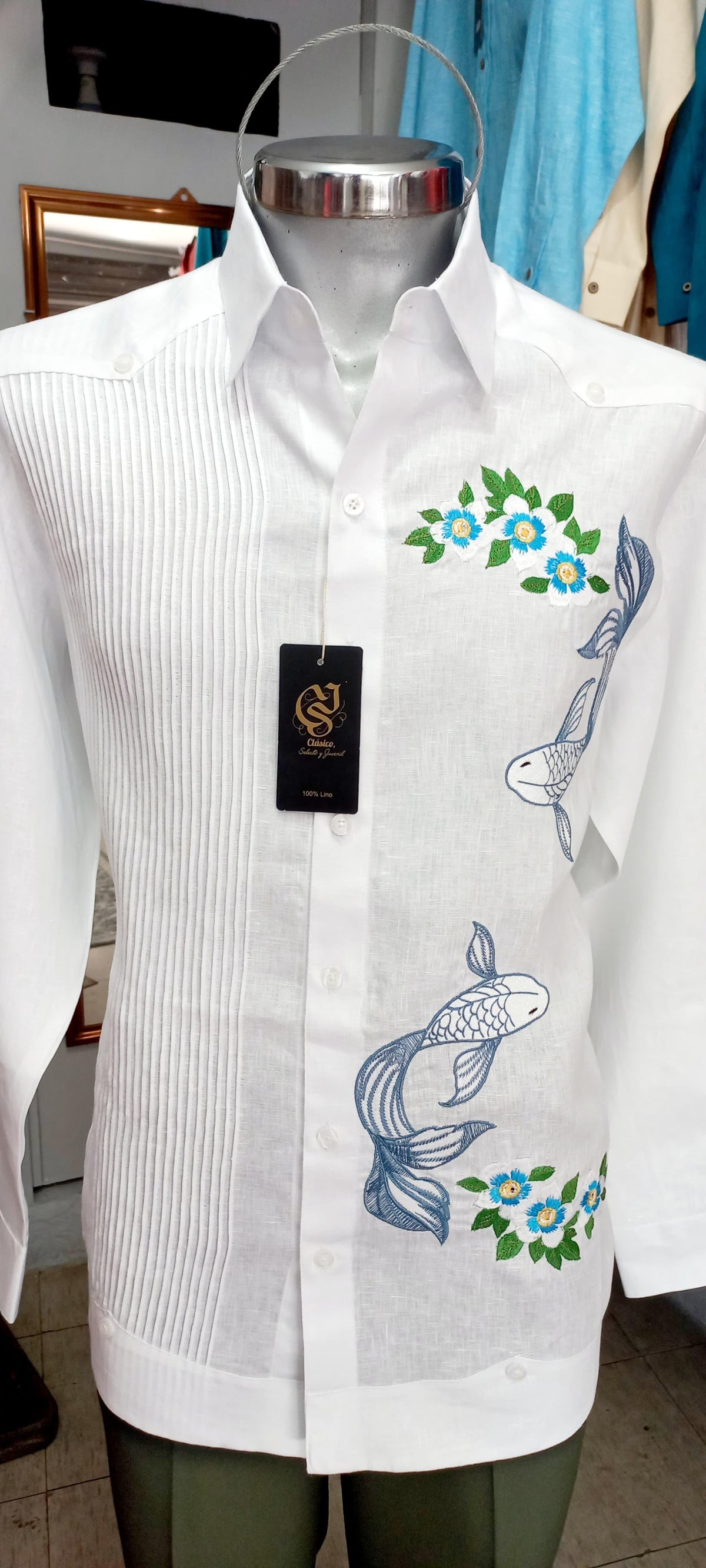 Guayabera Koi Blanco 100% lino