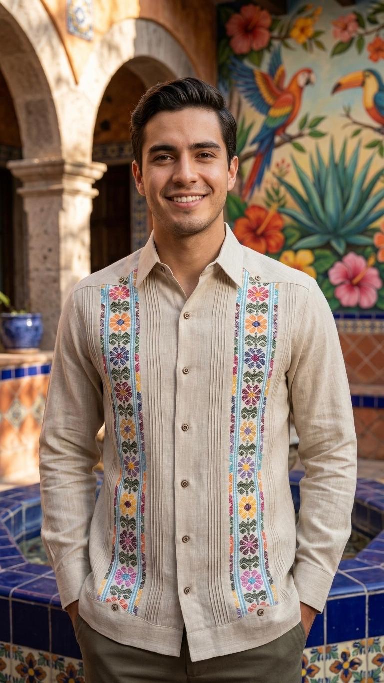 Guayabera Linaje Artesanal Arena 100% lino