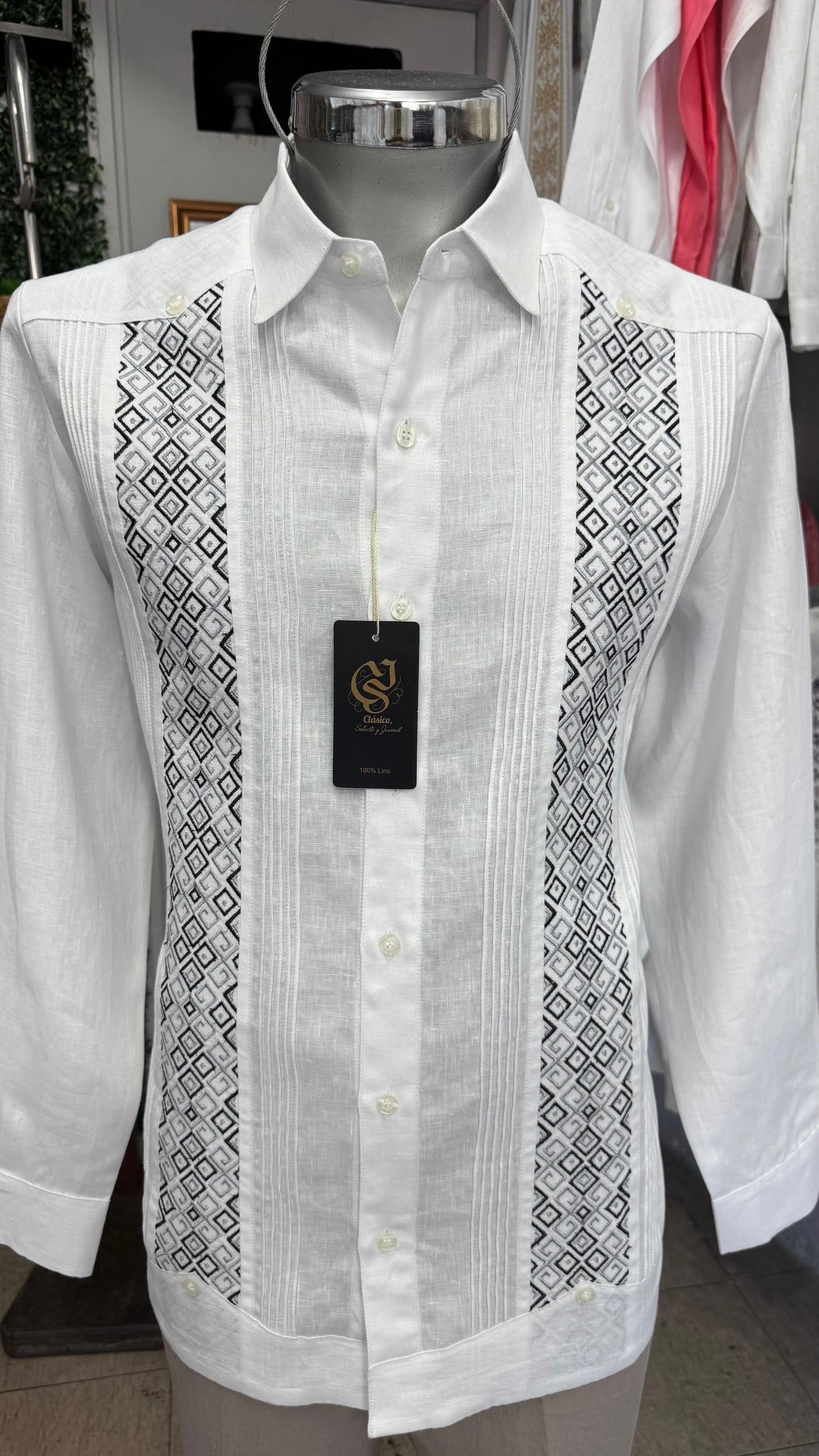 Guayabera Laberinto Blanco 100% lino