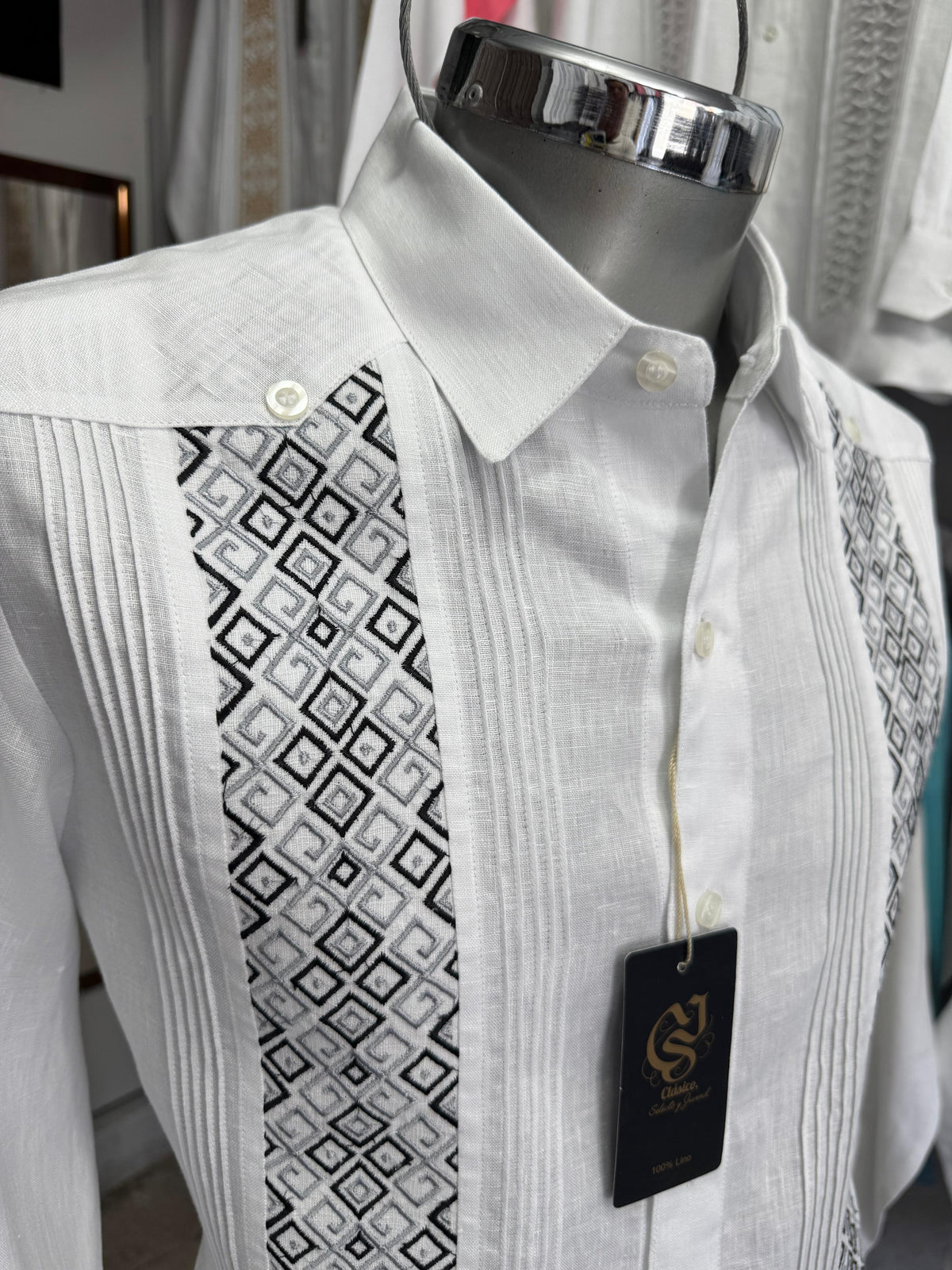 Guayabera Laberinto Blanco 100% lino