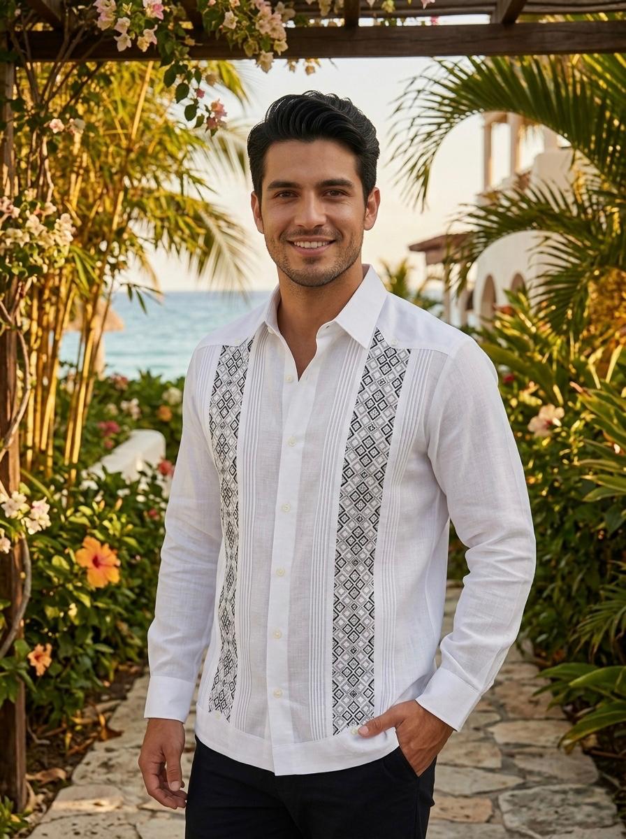 Guayabera Laberinto Blanco 100% lino
