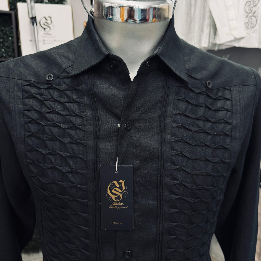 Guayabera Escama Negro 100% lino