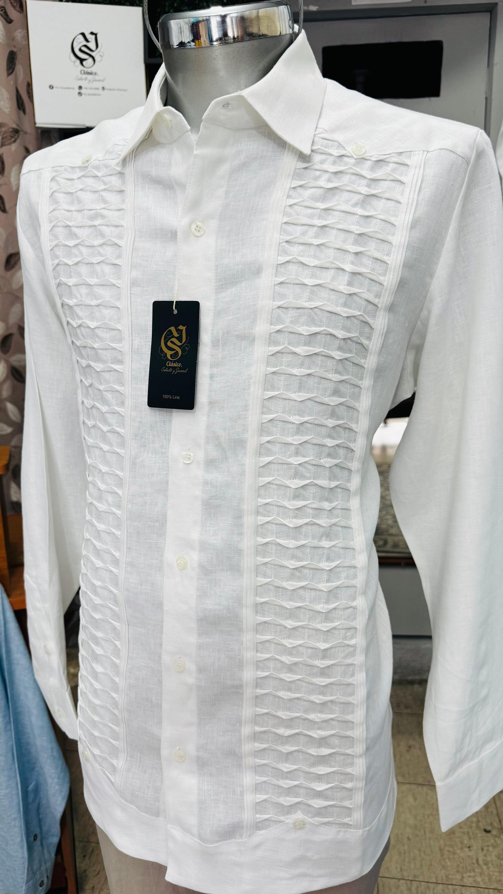 Guayabera Escama Blanco 100% lino