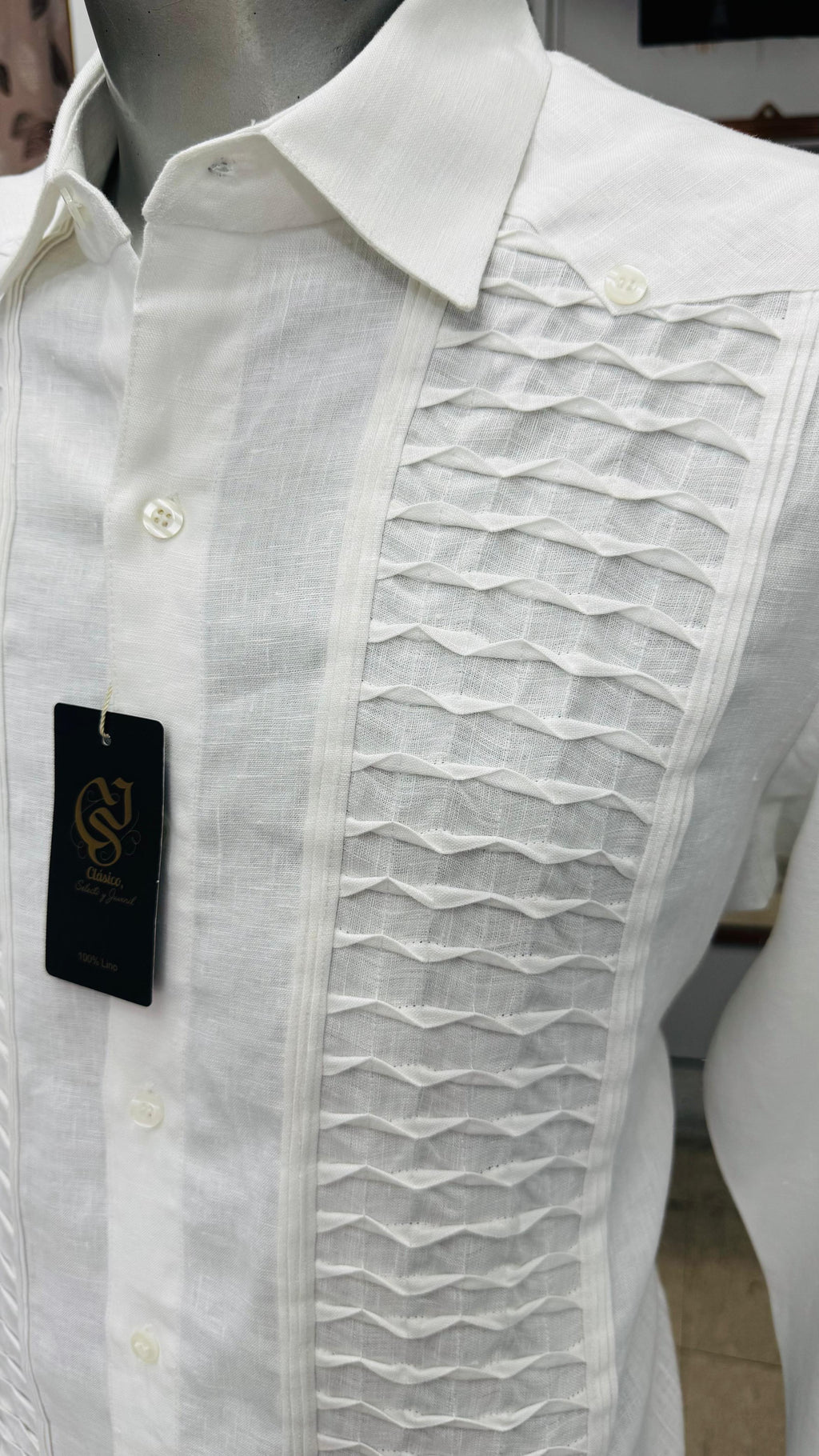 Guayabera Escama Blanco 100% lino