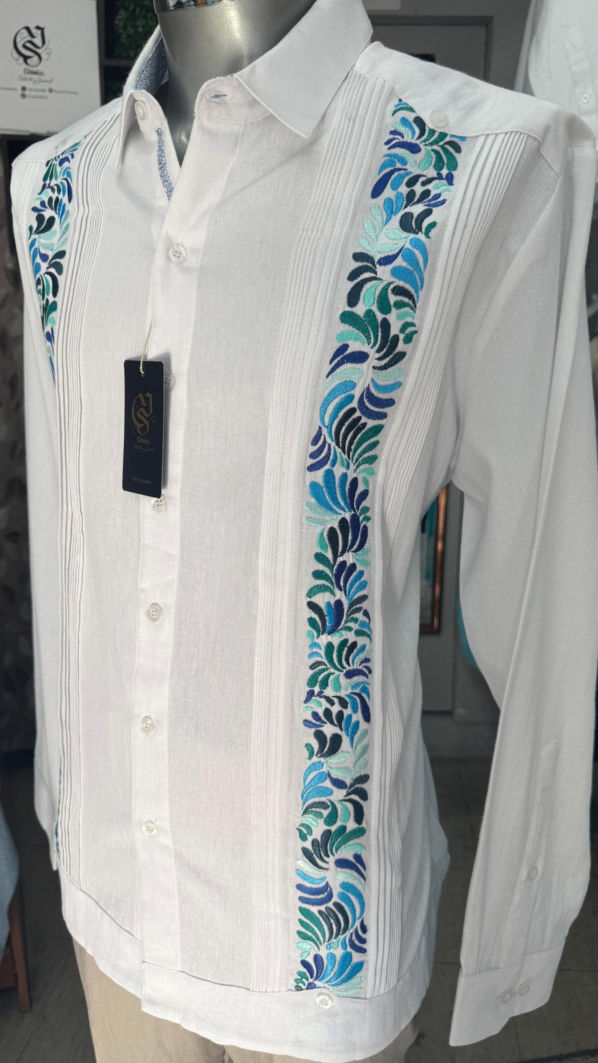 Guayabera Cenefa Blanco Algodón