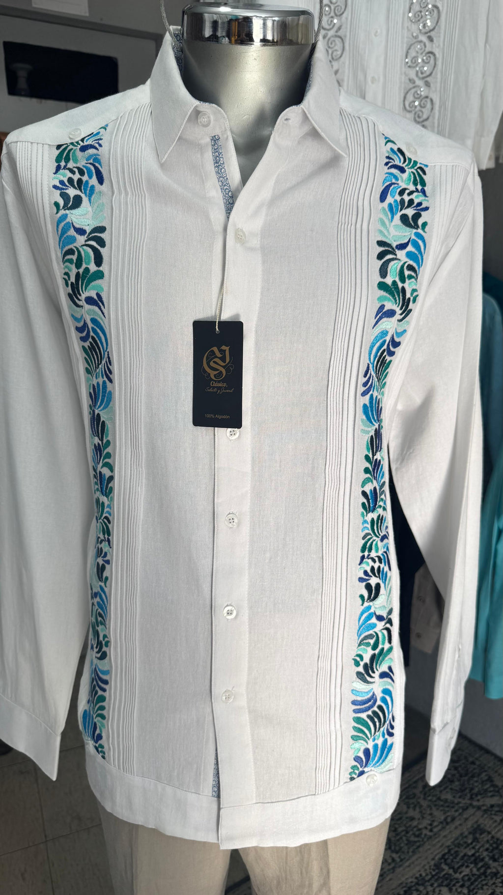 Guayabera Cenefa Blanco Algodón