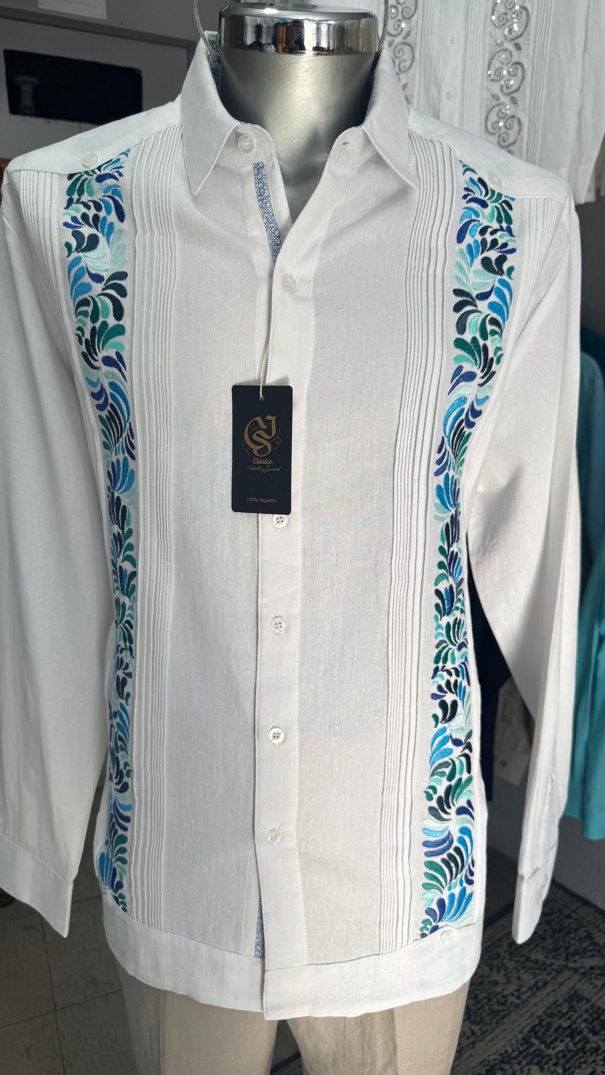 Guayabera Cenefa Blanco Algodón