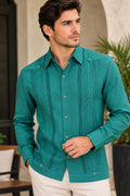 Guayabera Plumilla Verde Jade 100% lino